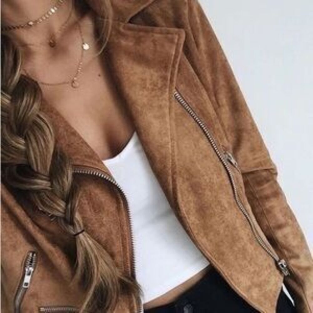 Women's Brown faux Suede Jacket - Picture 5 of 5